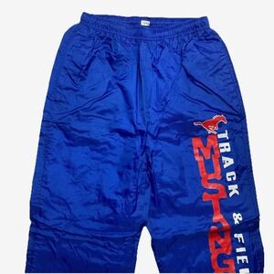 Mustang Running Pants Mens Small Blue Track Windbreaker Loose Fit